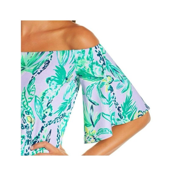 LILLY PULITZER Lilac Purple Floral Off The Shoulder Dress - Picture 4 of 7